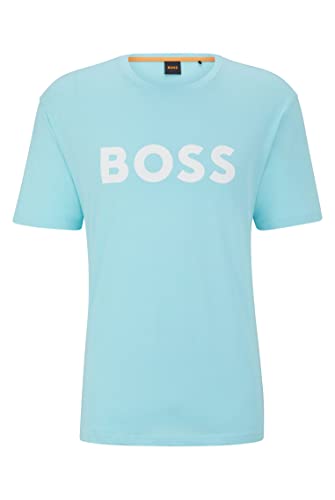 BOSS Herren Thinking 1 T-Shirt aus Baumwoll-Jersey mit gummiertem Logo-Print Hellblau L von BOSS