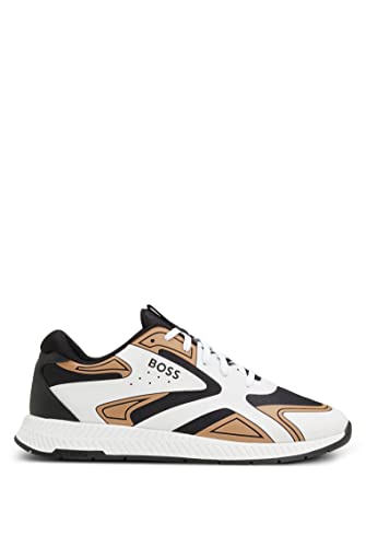 BOSS Herren Titanium Runn Sneakers aus verschiedenen Materialien mit tonalem Logo Hellbeige 39 Größe 39 von BOSS