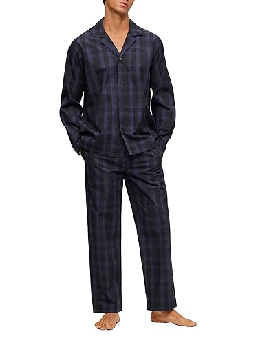 BOSS Herren Urban Pyjama Karierter Pyjama aus Reiner Baumwoll-Popeline Blau S von BOSS