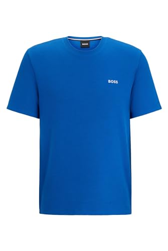 BOSS Herren Waffle T-Shirt Pyjama-Shirt aus Baumwoll-Mix mit Logo-Stickerei Blau L von BOSS