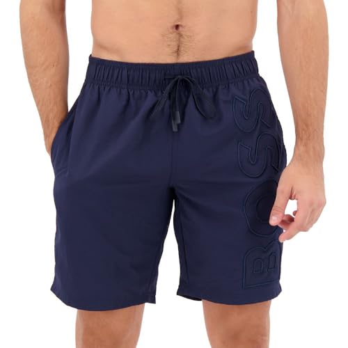 BOSS Herren Whale Schnell trocknende Badeshorts mit 3D-Logo-Stickerei Dunkelblau XXL von BOSS