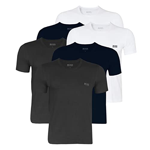 BOSS Hugo Herren T-Shirts Business Shirts Crew Neck 50325887 6er Pack, Größe:M, Artikel:-961 White/Navy/Grey von BOSS