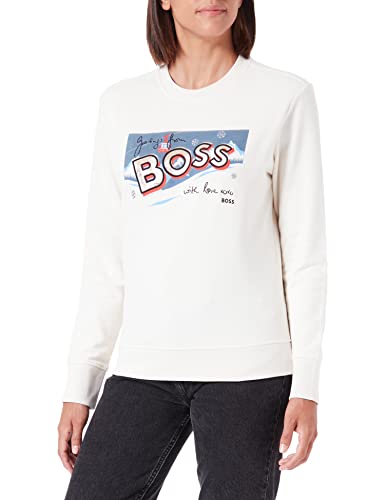 BOSS Women's C_Elaboss_Motive Sweatshirt, Open White, S von BOSS