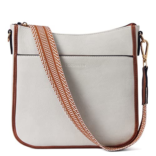 BOSTANTEN Damen Handtasche Kleine Umhängetasche aus PU Leder Schultertasche für Frauen Crossbody Bags mit verstellbarem Farbigem Riemen - Beige von BOSTANTEN