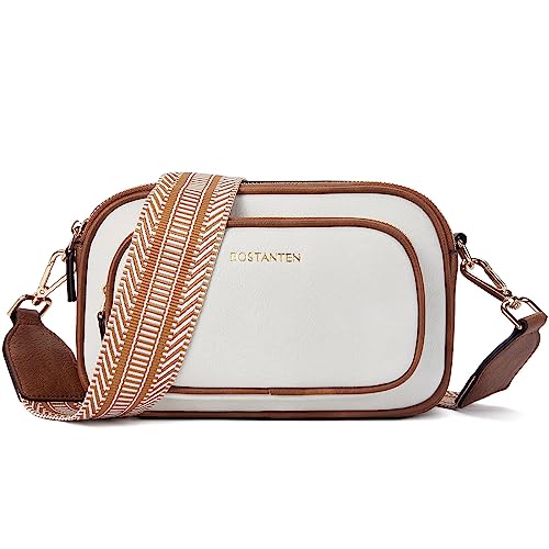 BOSTANTEN Damen Handy Umhängetasche, PU Leder Crossbody Schultertasche, Umhängetasche mit Breitem Gurt, Reißverschlusstasche Handytasche zum Umhängen Damen für Designer Beige von BOSTANTEN