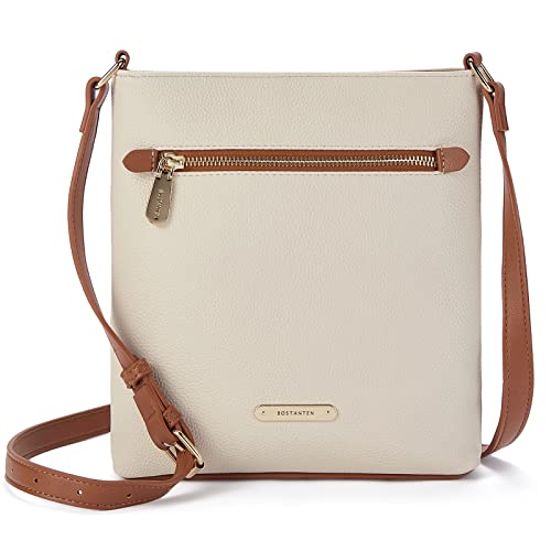 BOSTANTEN Umhängetasche Damen Mittelgroß, PU Leder Crossbody Schultertasche, Umhänge Tasche Handtasche Damen Umhängetasche Elegant Beige Braun von BOSTANTEN