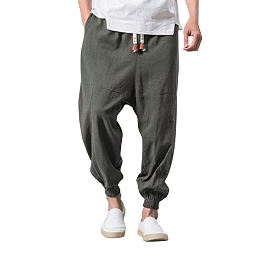 BOTCAM Bloomers Herren Japanische Volltonfarbe Einfach Haremshose Baggy Freizeithose Männer Pumphose Aladinhose Pluderhose Yoga Sarouel Hosen Sporthose Comfort Atmungsaktiv Sommerhose (1-Grey, XXXL) von BOTCAM