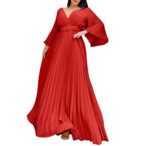BOTCAM Damen Cocktailkleid Abendparty Damen Abendkleid mit tiefem V-Ausschnitt und Langen Ärmeln in Übergröße mit Gürtel Damen Kleid Elegant BOTCAM Damen Cocktailkleid Abendparty Damen Abendkleid mit tiefem V-Ausschnitt und Langen Ärmeln in Übergröße mit Gürtel Damen Kleid Elegant von BOTCAM