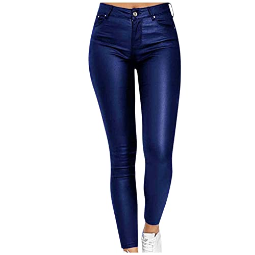 BOTCAM Damen Lederhose Sexy Skinny Legging - Stretch PU Leder Look Optik Schwarz Schlank Hose Kunstlederhose Treggins Push Up Biker Pants High Waist Kunstleder Hose Damenhose Freizeithose von BOTCAM