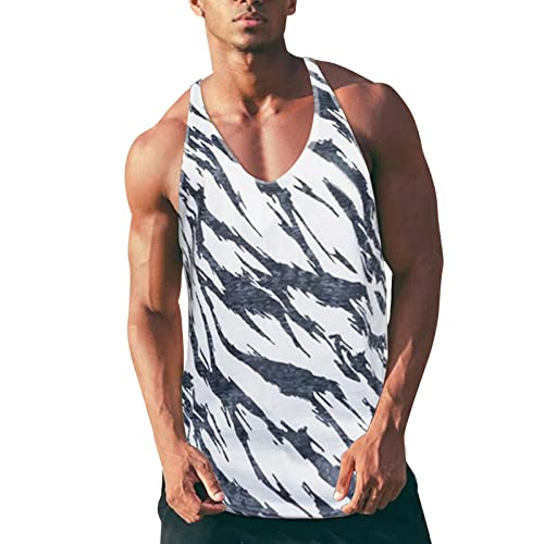 BOTCAM Herren Achselshirt Camouflage-Zebra Aufdruck Ärmellos T-shirt Tank Top Sommer Outdoor Sport Pullunder Bodybuilding Stringer & Fitness Muskelshirt Weste Regular fit Trainings Tankshirt von BOTCAM