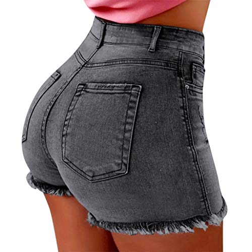 BOTCAM Jeans Shorts Damen High Waist Stretch Kurze Hose Sommer Zerrissen Push Up Leggings Ripped Loch Hotpants Skinny Y2k Boyfriend Jeans Shorts Denim Kurze Jeans Sommershorts Mit Taschen von BOTCAM