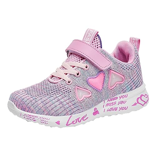 BOTCAM Kinder Kinder Sportschuhe Frühling/Sommer Bunte Mesh Herzförmige Muster Brief Gedruckt Casual Schuhe Party Geburtstag Schule Sportschuhe Für Männer (Pink, 28 Little Child) von BOTCAM