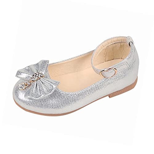 BOTCAM Kinder Mädchen Fashion-Prinzessin Soild Bowknot Tanz Kleinkinderqualität Schuhe Sportschuhe Mit Runder Sohle (Z-A-Silver, 22 Toddler) von BOTCAM