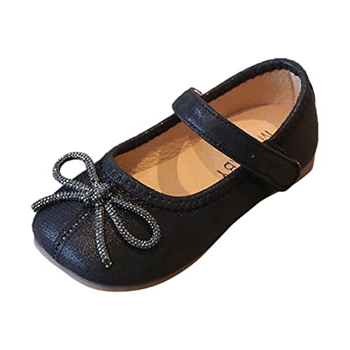 BOTCAM Kinder Mädchen Fashion-Prinzessin Soild Bowknot Tanz Kleinkinderqualität Schuhe Sportschuhe Mit Runder Sohle (Z-B-Black, 24 Toddler) von BOTCAM