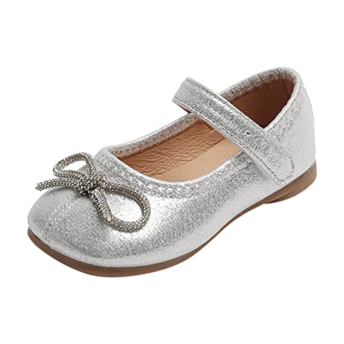 BOTCAM Kinder Mädchen Fashion-Prinzessin Soild Bowknot Tanz Kleinkinderqualität Schuhe Sportschuhe Mit Runder Sohle (Z-B-Silver, 23 Infant) von BOTCAM