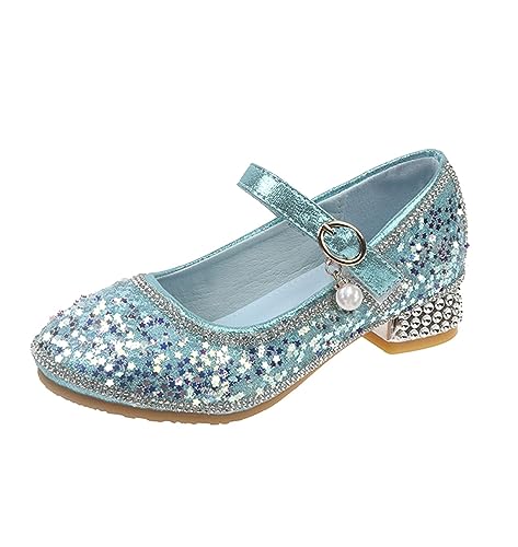 BOTCAM Kinderschuhe mit glänzenden Sandalen Prinzessin Schuhe Bogen High Heels zeigen Prinzessin Schuhe Sandalen Kinder 24 (Z-A-Blue, 33 Big Kids) von BOTCAM