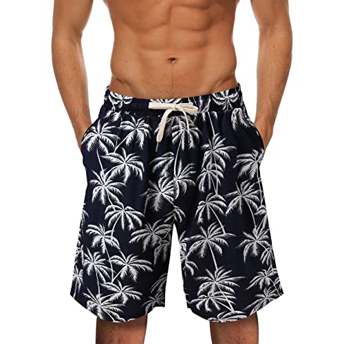 BOTCAM Kurze Hosen f. Herren Sommer Hawaii Palmen Tropische Druck Strand-Shorts Boardshorts Schwimmshorts Wassersport Kurz Leichte Atmungsaktiv Badeshorts Elastische Taille Surfen Hose Swim Short von BOTCAM