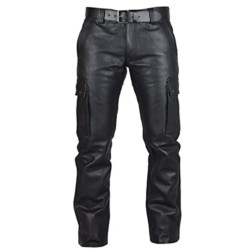 BOTCAM Lederhose Herren Schwarz Jagd Lederhose mit Taschen Herrenhose Jagdhose Jahrgang Herren Hosen Outdoorhose Herren Winter Wasserdicht Lederhose Herren Motorrad Lederhose Herren Freizeit von BOTCAM