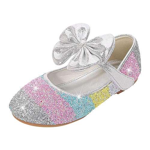 BOTCAM Mädchen Baby Schuhe Pailletten Strass Schleife Sandalen Tanzschuhe Säugling Perle Bling Schuhe Single Kinder Schuhe Sandalen 44 (Silver, 28 Little Child) von BOTCAM