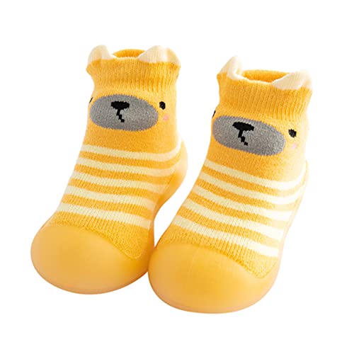 BOTCAM Sommer Hausschuhe Kinder Junge Stricken Weiche Sohle Gummischuhe Socken Pantoffel Strumpf Weiche Schuhe Socke Hausschuhe Geschlossen 39 (Yellow, 3-6 Months) von BOTCAM