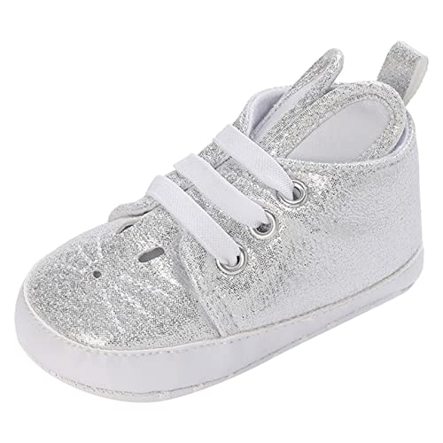 BOTCAM Sommer Kinder Infant Kleinkind Schuhe Mädchen Sport Flachen Boden Leichte Slip Auf Einfarbig Niedlichen Kaninchen Form Hallenschuhe Junge (Silver, 20 Infant) von BOTCAM