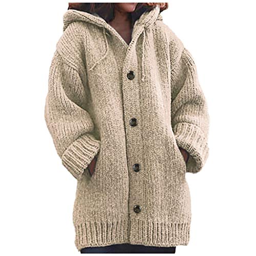 BOTCAM Strickjacke Damen Grobstrick Oversize Wintermantel: Warm Gefüttert Cardigan Mit Kapuze Parka Damen üBergangsjacke Mit Knöpfen Leichte Outdoorjacke Lange Kapuzenjacke Sweatshirt Oberteil von BOTCAM