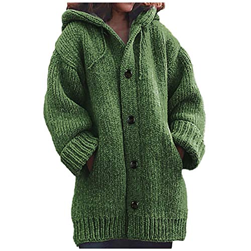 BOTCAM Strickjacke Damen Grobstrick Oversize Wintermantel: Warm Gefüttert Cardigan Mit Kapuze Parka Damen üBergangsjacke Mit Knöpfen Leichte Outdoorjacke Lange Kapuzenjacke Sweatshirt Oberteil von BOTCAM