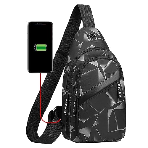 BOTCAM Taschen Aufhänger 2022 Koreanische Version Brusttasche Herrenmode Camouflage Herren Umhängetasche Tuch Freizeittasche Leinwand Kleiner Rucksack Doppelschicht USB-Schnittstelle (Black, One Size) von BOTCAM