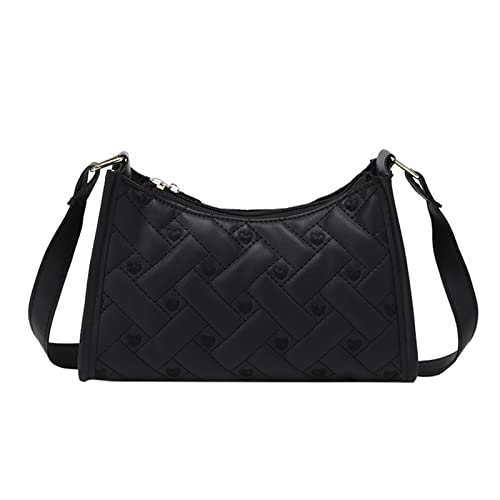 BOTCAM Taschen Ventilator Damen Umhängetasche Love Bestickte Achseltasche Frühling und Sommer Neues Muster Personalisierte Praktische Handytasche zum Wechseln Taschen Parfüm (Black, One Size) von BOTCAM