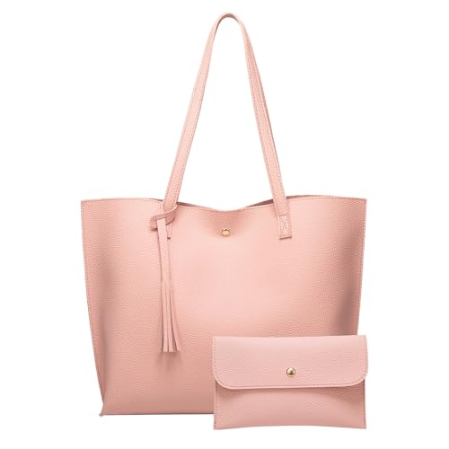 BOTCAMit Vielen Taschen Solide Quasten-Muttertasche, große Kapazität, eine Schultertasche, Einkaufstasche Schal Mit Taschen (Pink, One Size) von BOTCAM