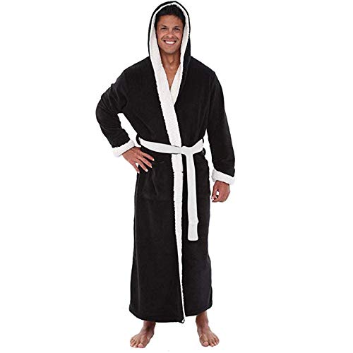 Bademantel Herren Baumwolle Frottee Flauschig Mit Kapuze Lang Hausmantel Frotteemantel Morgenmantel Robe Negligee Saunakilt Sauna Sarong Morgenrock Pyjama Kimono Nachtwäsche Bathrobe Saunamantel von BOTCAM