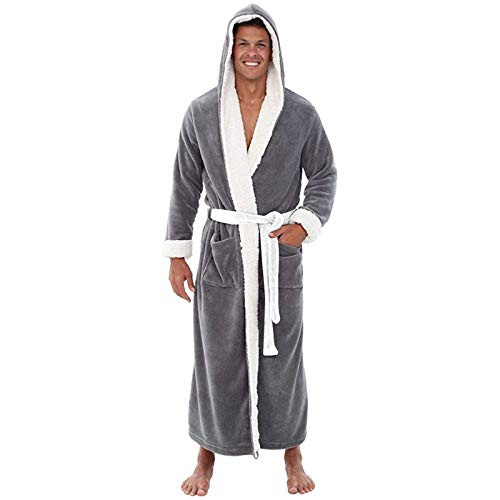 Bademantel Herren Baumwolle Frottee Flauschig Mit Kapuze Lang Hausmantel Frotteemantel Morgenmantel Robe Negligee Saunakilt Sauna Sarong Morgenrock Pyjama Kimono Nachtwäsche Bathrobe Saunamantel von BOTCAM