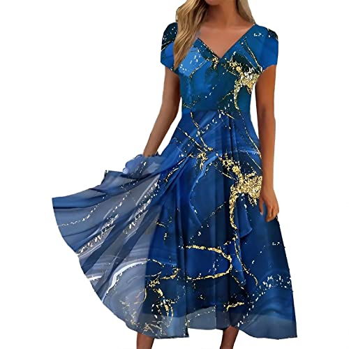 Glitzerkleid Damen Partykleid Elegant Abendkleider V-Ausschnitt Kurzarm/Langarm Chiffonkleid Leichter Volant Kleid Sommerkleid Damen Maxikleider Paillettenkleid Cocktailkleid Boho Kleid Beach Dress von BOTCAM