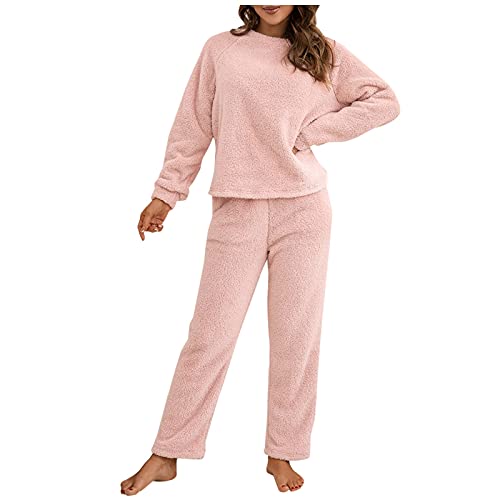 Hausanzug Fleece Damen Flauschig Teddyplüsch Gefüttert Elegant Zweiteilig Teddyfleece Freizeitanzug 2 Teilig Langarm Oberteile Und Hose Pyjama Set Herbst Und Winter Dicken Warm Schlafanzüge Mädchen von BOTCAM