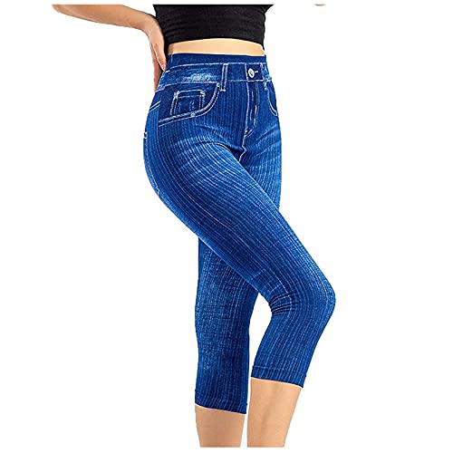 Jeans Damen High Waist Stretch 3/4 Caprihose Radlerhose Blickdicht Capri Leggings Laufhose Damen Kurz Mit Taschen Jeanshosen Teenager Mädchen Denim Jeans Skinny Jeans Damen High Waist Capri Hose von BOTCAM