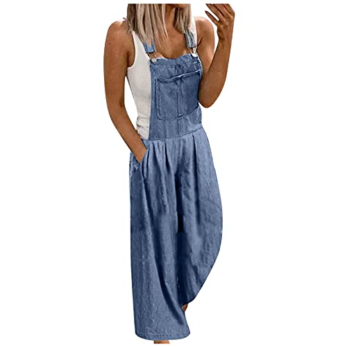 Jeanslatzhose Damen Latzhose Jeans Lange Hose Denim Overall Jumpsuit Playsuit Jeans Vintage Loose Fit Hoseanzug Romper Baggy Boyfriend ärmellos Mit Taschen Elegant Hosenanzug Sommerhose von BOTCAM