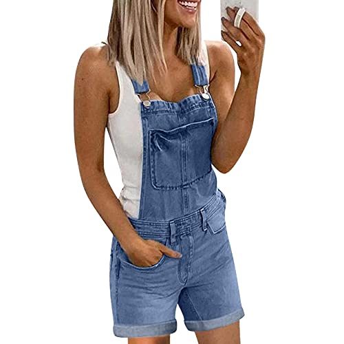 Jeanslatzhose Damen Latzhose Jeans Lange Hose Denim Overall Jumpsuit Playsuit Jeans Vintage Loose Fit Hoseanzug Romper Baggy Boyfriend ärmellos Mit Taschen Elegant Hosenanzug Sommerhose von BOTCAM