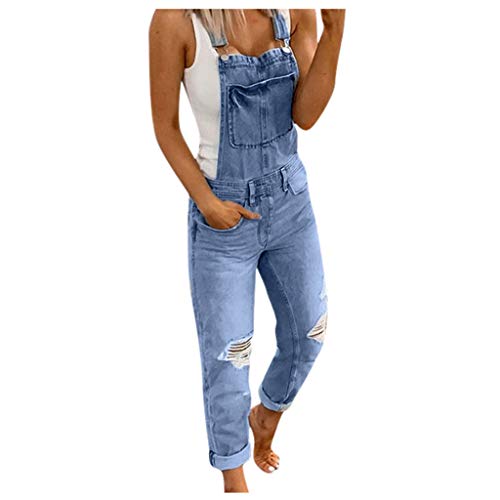 Jeanslatzhose Damen Latzhose Jeans Lange Hose Denim Overall Jumpsuit Playsuit Jeans Vintage Loose Fit Hoseanzug Romper Baggy Boyfriend ärmellos Mit Taschen Elegant Hosenanzug Sommerhose von BOTCAM