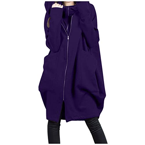 Kapuzenjacke Damen Lang Oversize Sweatjacke Mit Kapuze Baumwolle Rollkragen Herbst Winter Winddicht Warm Mantel Mit ReißVerschluss Outdoor Leichte Sportjacke Mit Taschen Windjacke Kapuzenpullover von BOTCAM