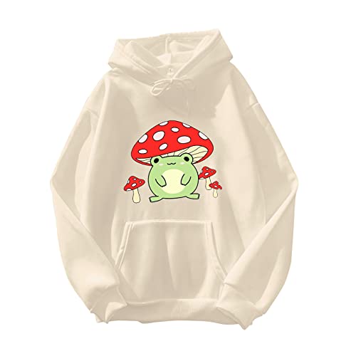 Kapuzenpullover Damen Hoodie Kawaii Cat - Oversize Sweatshirt Mit Kapuze Basic Langarmshirt Kapuzenpulli Casual Frosch Cartoon Frauen Tops Teenager MäDchen Mit Taschen Langarm Y2k E-Girl Pullover von BOTCAM