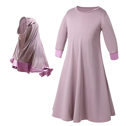 Mit Kinderkleid Baby islamische Ärmeln Lange Stickerei Lange Abaya Hijab Moslems Mädchen Kleidung & Rock Bunter (A-Purple, 5-6 Years) von BOTCAM