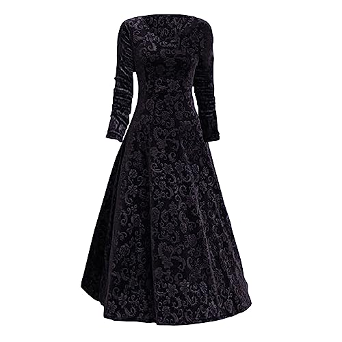 Samtkleid Damen Langarm Bodycon Kleid Knielang Wickelkleid Cocktail Party Kleider Hochzeitsgäste Festliches Kleid Frauen Herbst Winter Lang Kleider A-Line Swing Kleider Elegante Retro Abendkleider von BOTCAM