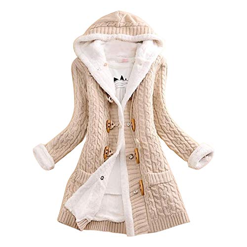 Strickjacke Damen Lang Grobstrick - Open Front Sweater Elegant Strickmantel Mit Kapuze Strickcardigan Mit Knöpfen Longstrickjacke Mädchen Plüschjacke Fuzzy Fleece Jacken Schulterjacke Strickpullover von BOTCAM