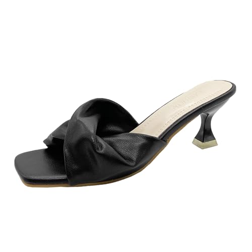 BOTRENT Damen-Sandalen mit Kreuzriemen, Leder, Kätzchen-Absatz, modisch, quadratisch, offener Zehenbereich, niedriger Absatz, Party, Mule, Sandalen für den täglichen Gebrauch, Outdoor, von BOTRENT