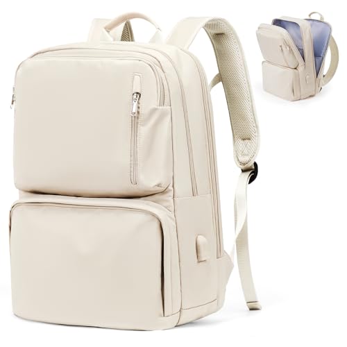 BOXSAM Handgepäck Rucksack 45x36x20 Easyjet, Travel Backpack 40x20x25 für Ryanair Wanderrucksack für Damen Herren, Flugzeug Carry-Ons Reiserucksack Casual Dayback Wasserdicht Business Rucksack,Beige. von BOXSAM