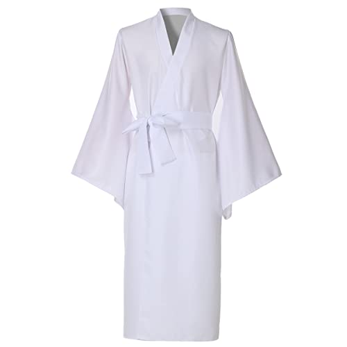 BPURB Herren japanische Yukata traditionell Kimono Robe Pyjamas Bademantel Morgenmantel Langarm V Ausschnitt mit Gürtel Weiß von BPURB