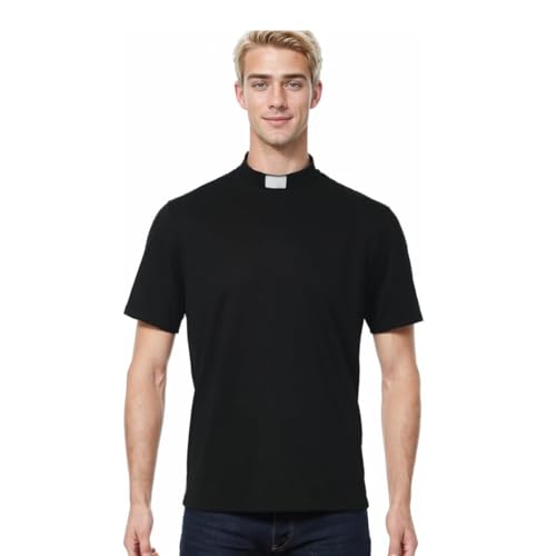 Herren Priester T-Shirt mit Tab Kragen Kurzarm Pfarrer Klerus Pastor Oberteile Freizeithemd Shirt für Kirche Kostüm von BPURB