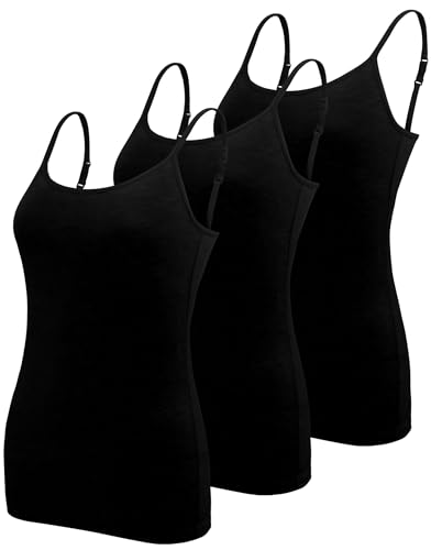 BQTQ 3 Stück Unterhemd Damen Basic Tank Top Ärmelloses Camisole Spaghettiträger Top mit Verstellbarer Strap für Damen und Mädchen (Schwarz, L) von BQTQ