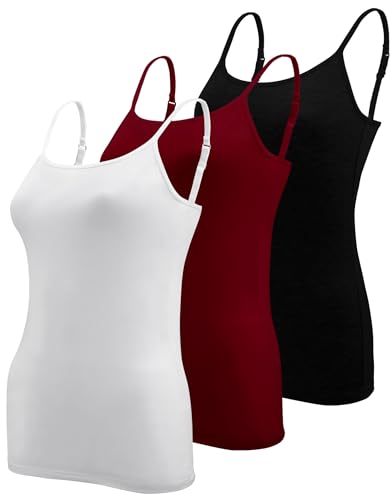 BQTQ 3 Stück Unterhemd Damen Basic Tank Top Ärmelloses Camisole Spaghettiträger Top mit Verstellbarer Strap für Damen und Mädchen (Schwarz, Weiß, Dunkelrot, XXL) von BQTQ