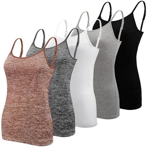 BQTQ 5 Pcs Damen Camisole Tank Top Unterhemd Spaghettiträger Basic Camisole, Schwarz, Weiß, Grau, Dunkelgrau, Dunkelbraun, Mittel von BQTQ